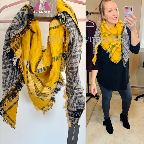 David and Young Accessories - Reversible Scarf Mustard Plaid Scarf